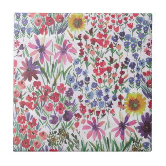 Carreau Aquarelle colorée Jardin botanique floral