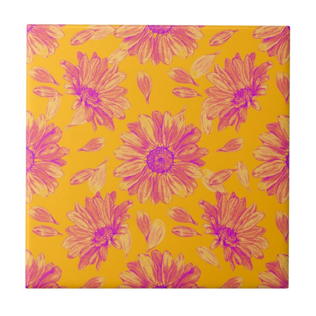 Carreau Aquarelle colorée moderne motif floral (Devant)