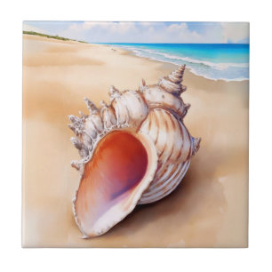 Carreau Aquarelle Conch Shell sur la plage