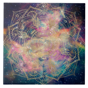 Carreau Aquarelle couleur Mandala or élégant Nebula