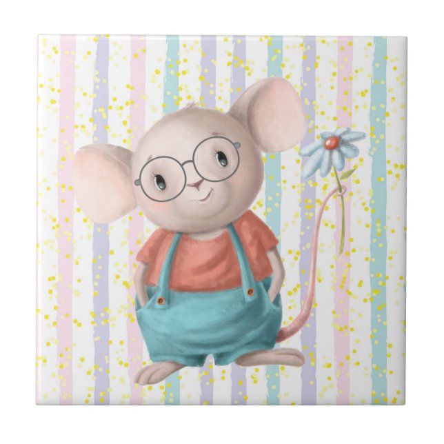 Carreau Aquarelle Cuire arc-en-ciel Souris Animal Art Cera (Devant)