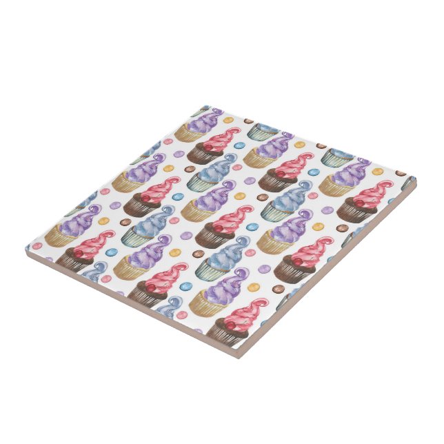 Carreau Aquarelle cupcakes colorés (Côté)