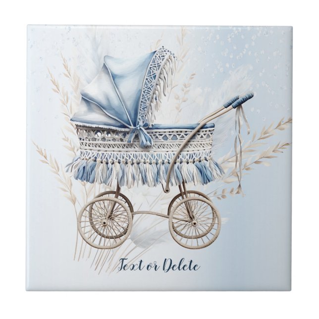 Carreau Aquarelle Cute Classic Poussette Bleu Floral (Devant)