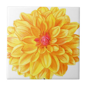 Carreau Aquarelle Dahlia jaune