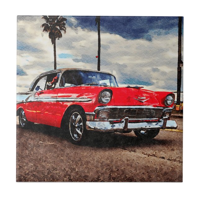 Carreau Aquarelle de Chevrolet Bel Air 1956 (Devant)