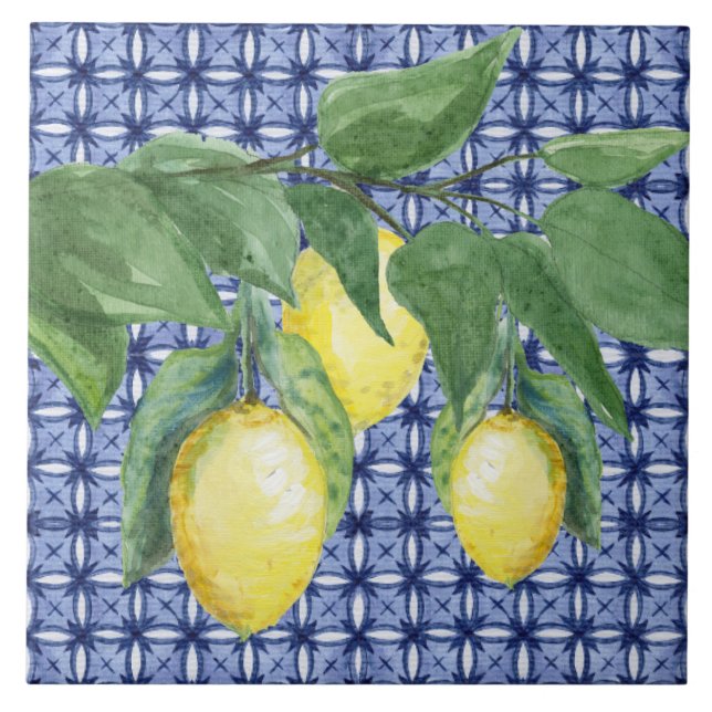 Carreau Aquarelle de citron bleu Motif Navy bleu (Devant)