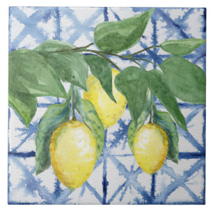 Carreau Aquarelle de citron vert Motif blanc bleu