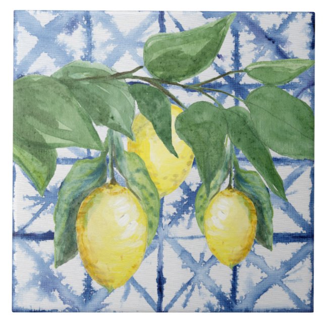 Carreau Aquarelle de citron vert Motif blanc bleu (Devant)