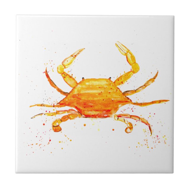 Carreau Aquarelle de crabe Orange Animal Nautique Océan (Devant)