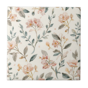 Carreau Aquarelle de feuilles botaniques florales beige pe