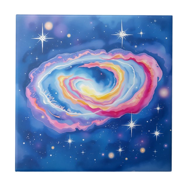 Carreau Aquarelle de Galaxy - Couleurs tortueuses et étinc (Devant)