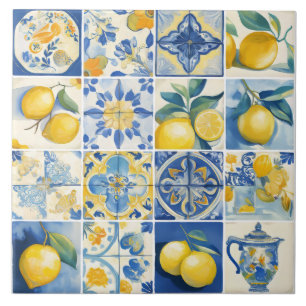 Carreau Aquarelle de la côte amalfitaine Citron méditerran