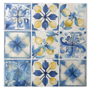 Carreau Aquarelle de la côte amalfitaine Citron méditerran