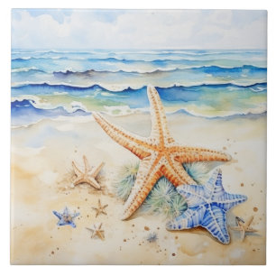 Carreau Aquarelle de la plage côtière Starfish