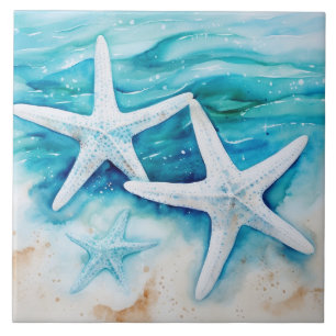 Carreau Aquarelle de la plage côtière Starfish
