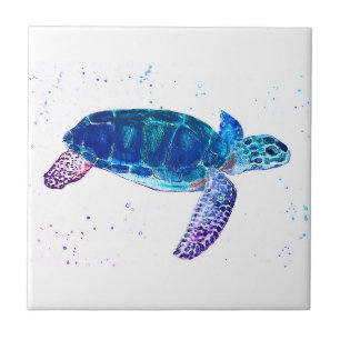 Carreau Aquarelle de la tortue marine Vert Océan marin