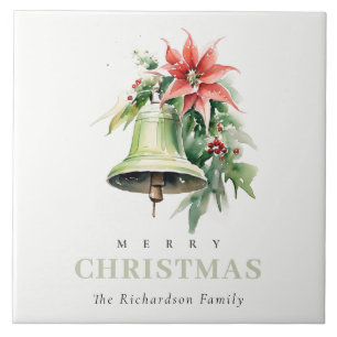 Carreau Aquarelle de Noël Bell Pine Poinsettia Folithe