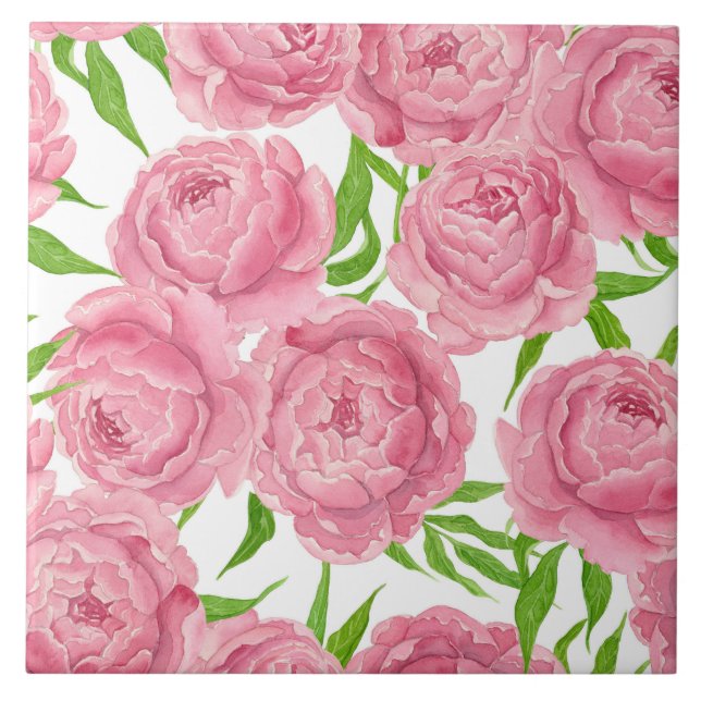 Carreau Aquarelle de pivoines roses (Devant)