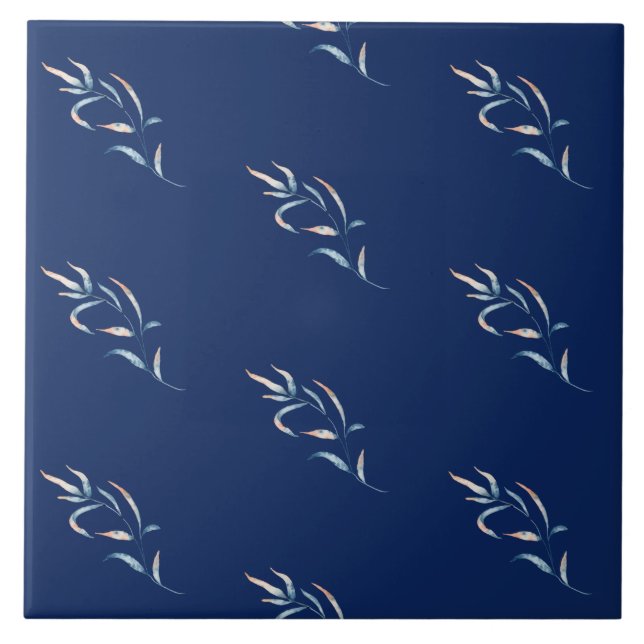 Carreau Aquarelle de style côtier corail bleu rose algue (Devant)