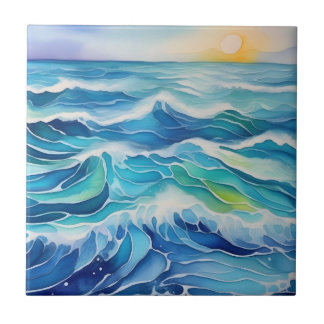 Carreau Aquarelle des vagues sous le soleil