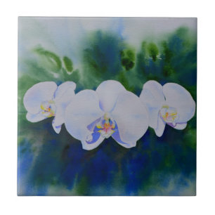 Carreau Aquarelle d'orchidée blanche, verdure