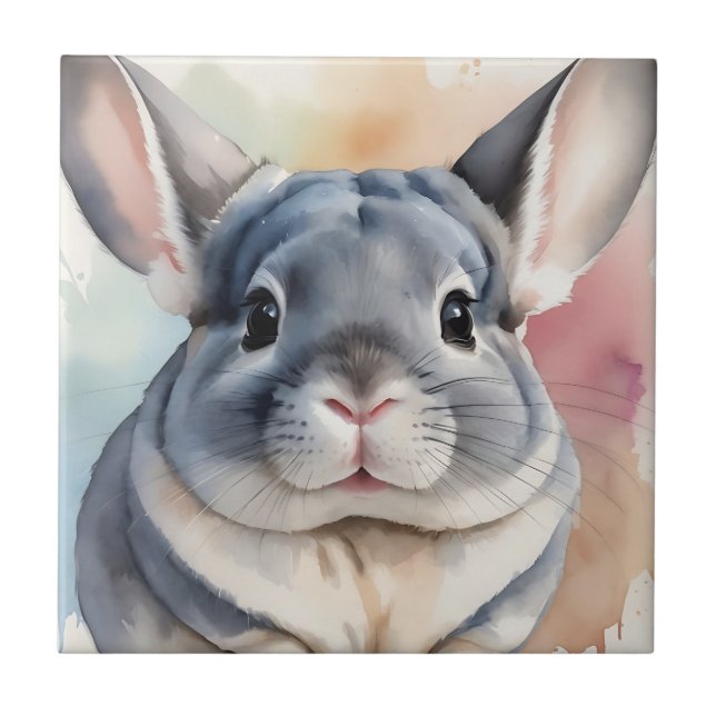Carreau Aquarelle douce Chinchilla Portrait (Devant)