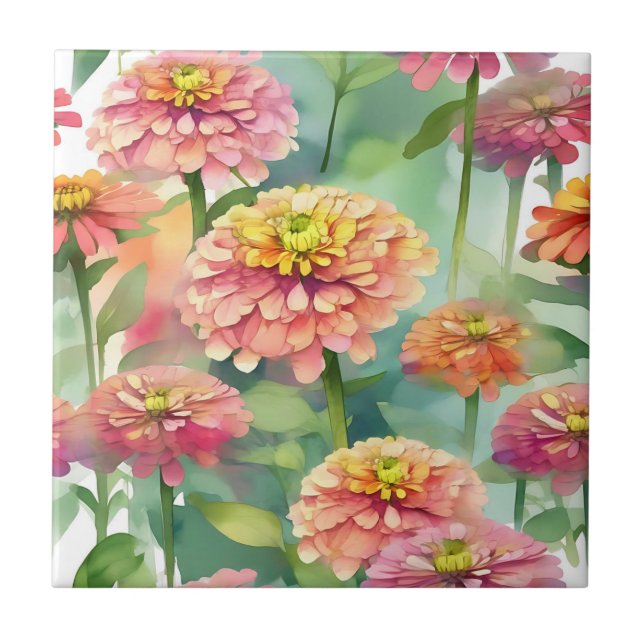 Carreau Aquarelle douce Zinnia Floral (Devant)