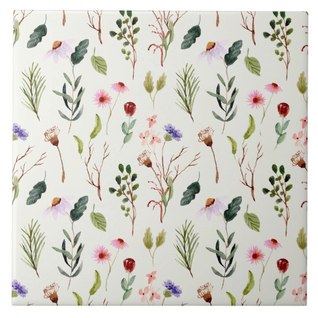 Carreau Aquarelle élégante de fleurs sauvages blanches et  (Devant)