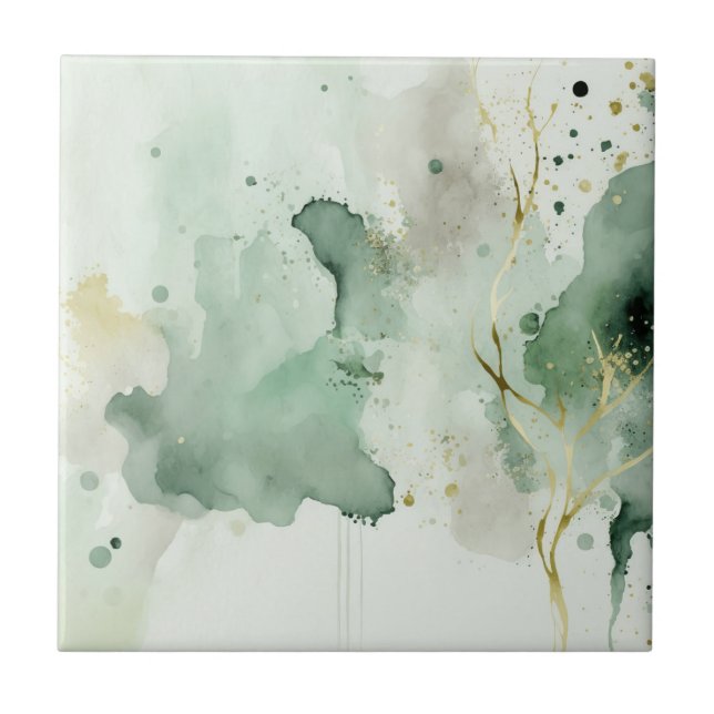 Carreau Aquarelle en marbre vert et or (Devant)