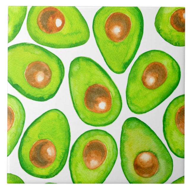 Carreau Aquarelle en tranches d'Avocado (Devant)