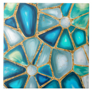 Carreau Aquarelle et cellules d'or - océan