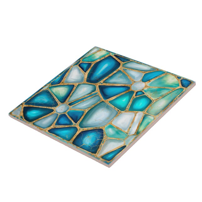 Carreau Aquarelle et cellules d'or - océan (Côté)