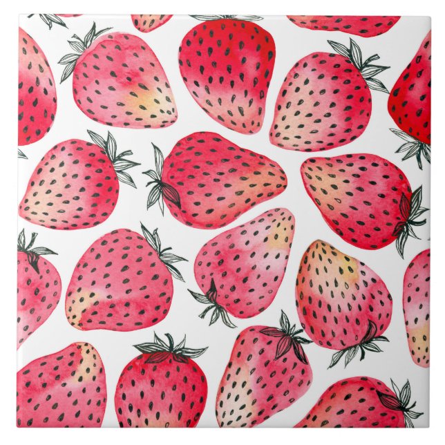 Carreau Aquarelle et encre de fraises (Devant)
