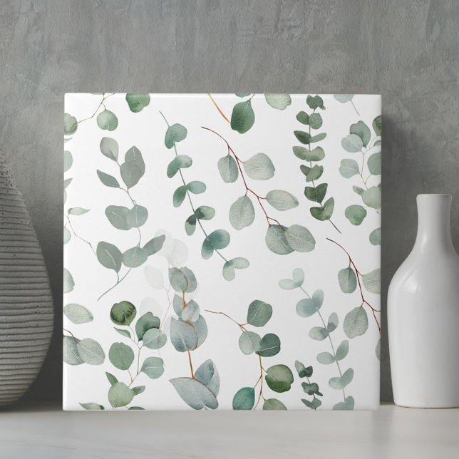 Carreau Aquarelle Eucalyptus Motif Floral (Close up)
