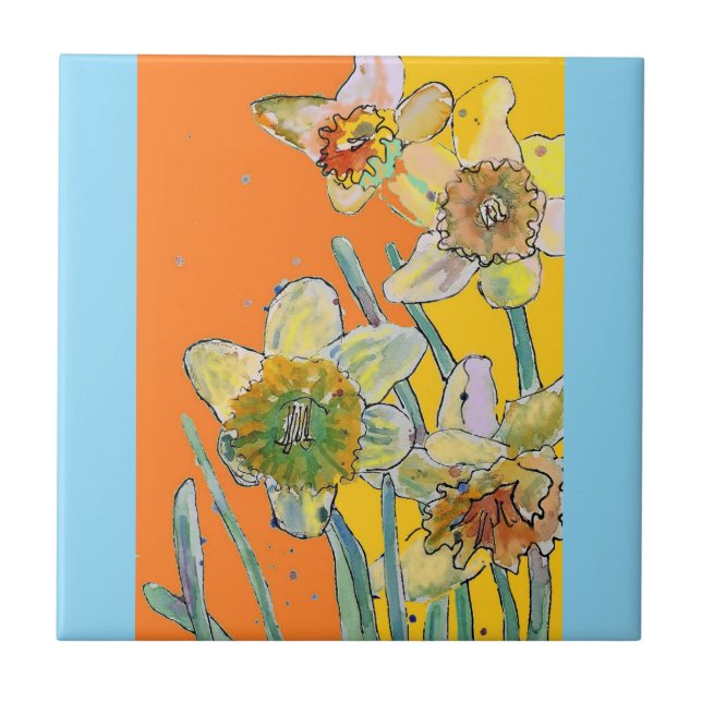 Carreau Aquarelle Fleur de Jonquille Florale Orange Jaune (Devant)