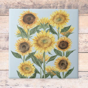 Carreau Aquarelle Fleur de tournesol jaune