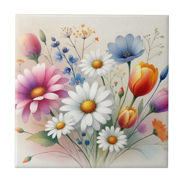 Carreau Aquarelle Fleur sauvage Printemps & Décor Été (Devant)