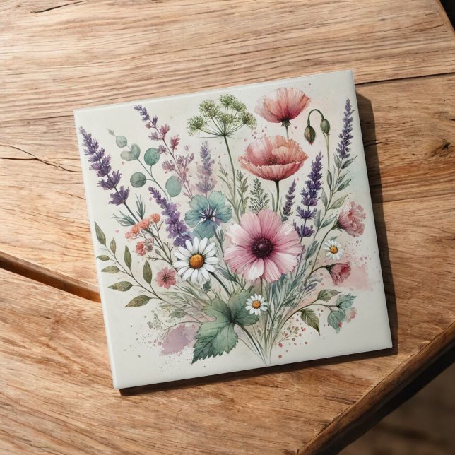 Carreau Aquarelle Fleur sauvage Printemps & Décor Été (Créateur téléchargé)