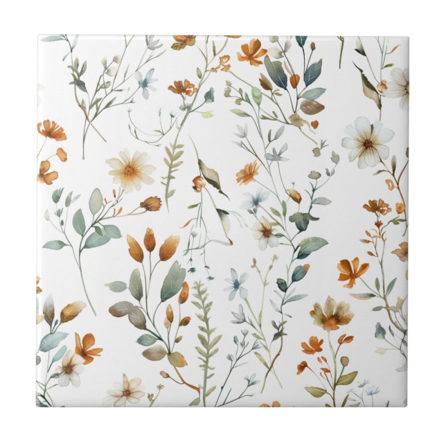 Carreau Aquarelle fleur sauvage style Boho (Devant)