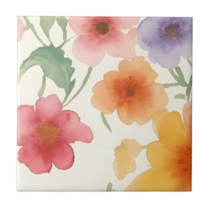 Carreau Aquarelle Fleurs de printemps colorées Floral sur