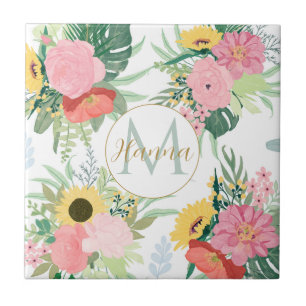 Carreau Aquarelle Fleurs de soleil et Pépites Botanique