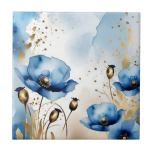 Carreau Aquarelle Floral Blue Poppies