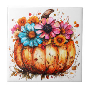 Carreau Aquarelle Floral Citrouille automne