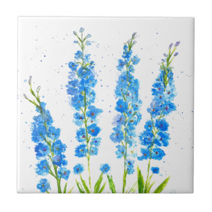 Carreau Aquarelle florale de delphinium bleu élégant rusti