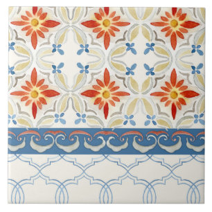 Carreau Aquarelle florale de motif de tuile de Quatrefoil