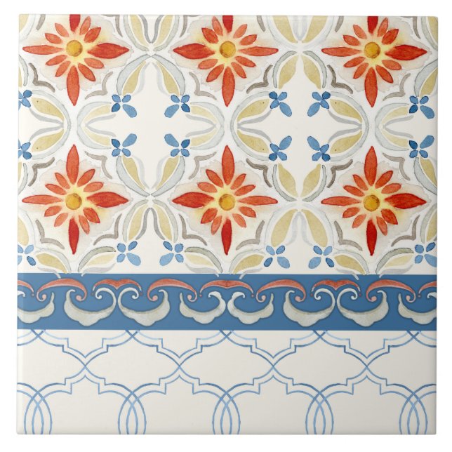 Carreau Aquarelle florale de motif de tuile de Quatrefoil (Devant)