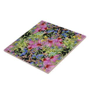 Carreau Aquarelle Florale motif jaune vert rose