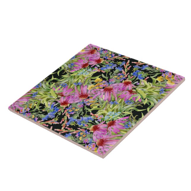 Carreau Aquarelle Florale motif jaune vert rose (Côté)