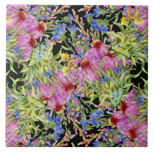 Carreau Aquarelle Florale motif jaune vert rose