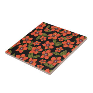 Carreau Aquarelle florale rouge